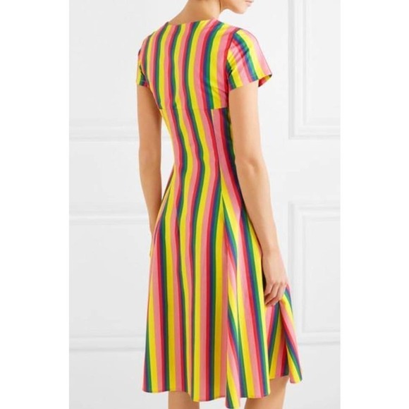 STAUD Alice Pink Colorful Rainbow Striped Poplin V-Neck Tie-Front Dress Sz 2 - Picture 4 of 14